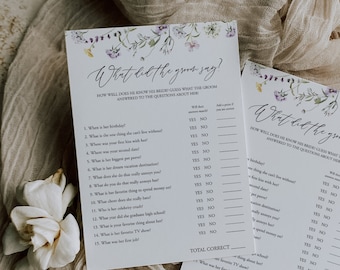 What Did the Groom Say Bridal Game, Wildflower Bridal Shower Template, Floral Bridal Shower, Guess Who Said It, Instant, Editable, 74