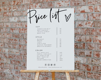 Price List Template, Small Business Price List, Editable Price Sheet, Pricing List, Salon Price List, Download, Big Sign, Modern, Minimal,41