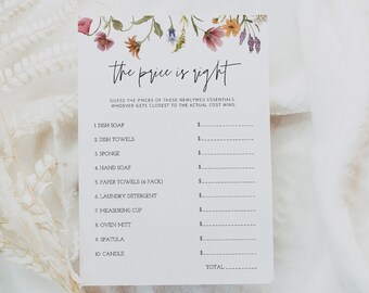 The Price Is Right Bridal Shower Game Template, Wildflower Bridal Shower, Floral Shower, Instant Download, Templett, Editable, 55