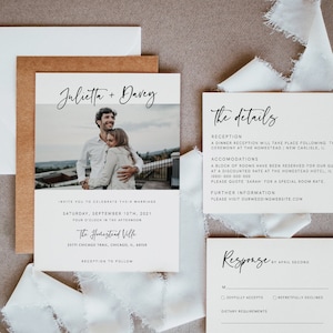 Foto Hochzeitseinladungs-Set, minimalistisch, modern, einfache Hochzeitseinladung, Antwort, bearbeitbare Vorlage, Sofort Download, handschriftlich, 003