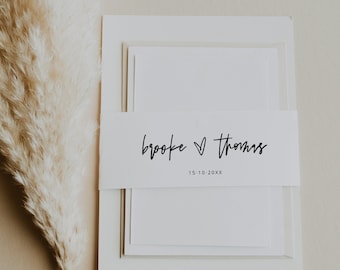Modern Belly Band Printable Template, Modern Wedding Invitation Wrap, Elegant, Editable Text, INSTANT DOWNLOAD, Templett, Minimalist, 41