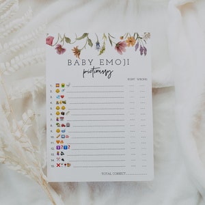 Emoji Pictionary Baby Shower Game, Emoji Picture Game, Boho Baby Shower, Wildflower Baby Shower, Download, Floral Baby Shower, Template, 55