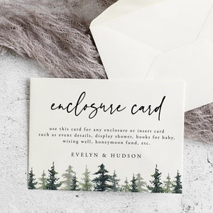 Kiefer Einschlusskarte, Berg, Hochzeitseinladung Einsatz, Babyparty Einlage, bearbeitbare Details & Informationen, Sofortdownload, Templett, 005