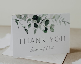Greenery Thank You Folded Card Template, Editable Wedding / Bridal Shower Note, Greenery Baby Shower Thank you, Instant Download, 80