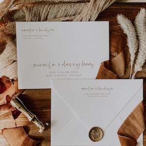 Modern Minimalist Wedding Envelope Address Template, Printable Wedding Envelope Template, Boho, Cream, Editable Envelopes, Templett, 43