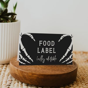 Modèle de carte de nourriture d'Halloween, étiquette de nourriture, cartes tente squelette, étiquettes d'aliments pour baby shower, étiquette de baby shower, téléchargement, modifiable, 69