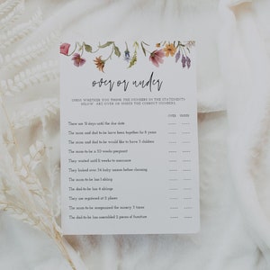 Over or Under Baby Shower Game, Wildflower baby Shower Template, Floral Boho Shower, Instant Download, Templett, 55
