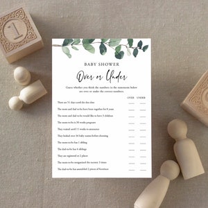 Over or Under Baby Shower Game, Greenery baby Shower Template, Greenery Baby Shower, Instant Download, Templett, 035