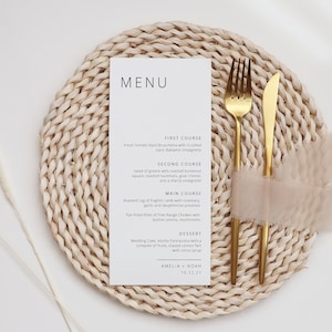 Minimalist Menu Template, Wedding Menu, Modern Menu, Printable Wedding Dinner Menu Card, 100% Editable Text, INSTANT DOWNLOAD, Templett, 039
