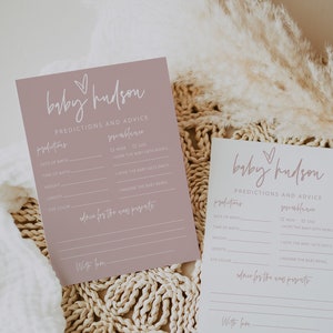 Moderne babyvoorspellings- en advieskaart, afdrukbare minimalistische babyshower, bewerkbare tekst, doe-advies, roze, instant, roze, 41 P