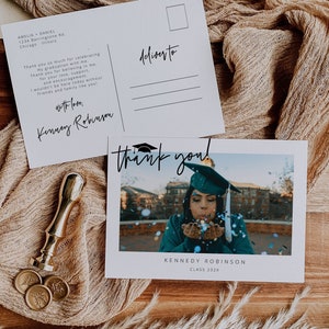 Foto-Abschluss Danke Postkarte, Abschluss Danke, Klasse von 2023, Dankeschön, Grad Postkarte, High School College, bearbeitbar, 41