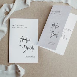 Modern Wedding Program Template, Foldable, Modern Wedding Program, Minimal Wedding Program, Folded Program Wedding, Instant, Template, 027