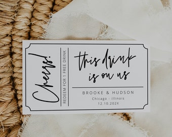 Modern Wedding Drink Ticket Template, Minimal Wedding Drink Voucher, Drink Tickets for Wedding, Drink Tickets Printable Instant, 41