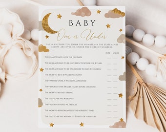 Over or Under Baby Shower Game, Boho Baby Shower Template, Twinkle Twinkle Little Star Baby Shower,Instant Download, Moon Baby Shower, 119