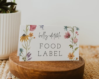 Wildblumen-Lebensmittelkartenvorlage, Lebensmitteletikett, Wildblumenzeltkarten, Babyparty-Lebensmitteletiketten, Brautpartyetikett, DOWNLOAD, bearbeitbar, 55