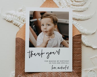 Birthday Thank You Photo Card, Minimalist Simple Modern Picture Thank You, Simple Birthday Favor Card, Fully Editable, Instant Download, 41