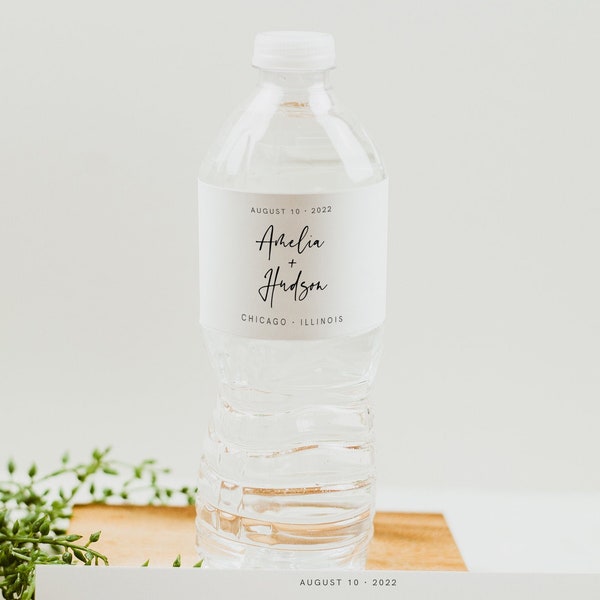 Wedding Water Bottle Label Template, Modern, Minimalist, Printable Water Bottle, Sticker Instant Download, Shower, Engagement, 003