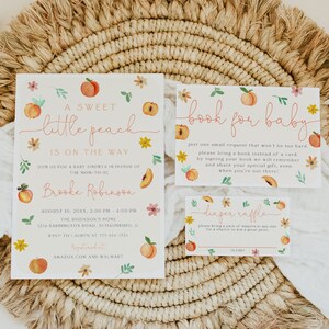 Perzik babyshower uitnodiging set sjabloon, luierbord en kaart, boek voor baby, babyshower zoete perzik, fruit baby, bewerkbaar, download, 118