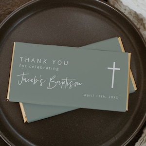 Chocolate Bar Wrapper Template, Chocolate Wrapper, Sage Green Baptism Candy Bar Label, Printable, Editable, Labels, First Holy Communion, 83
