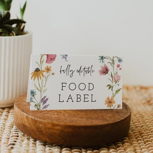 Modèle de carte de nourriture fleurs sauvages, étiquette de nourriture, cartes tente fleurs sauvages, étiquettes de nourriture pour baby shower, étiquette de douche nuptiale, téléchargement, modifiable, 55
