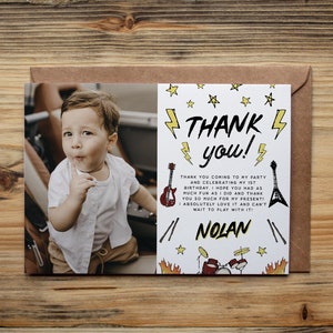 Rock and Roll Thank You Card, 1st Birthday Party Rocked One Year, Rock Star Thank You Photo, One Rocks Birthday, Editable, Download, 109