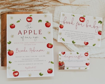 Apple of Our Eye Baby Shower Invitation Set Template, Apple Baby Shower, Diaper Sign & Card, Book For Baby, Editable, Fall Baby Shower, 118