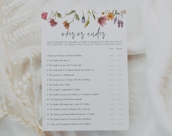 Over or Under Bridal Shower Game, Wildflower Bridal Shower Template, Bohemian Bridal, Boho Bridal, Floral, Instant Download, Editable, 55