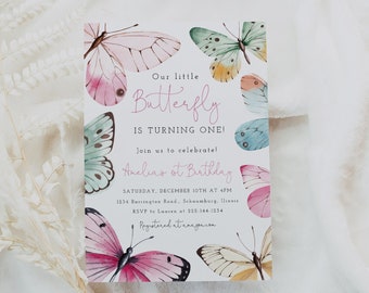 Butterfly Birthday Invitation Template, Our Little Butterfly Invitation, Wildflower Garden Birthday, Butterfly Wildflower, INSTANT, 92