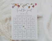Find The Guest Bingo Game, Wildflower Bridal Shower Bingo Cards Printable, Wildflower Bridal Shower, Boho Bridal Shower Bingo, Instant, 55
