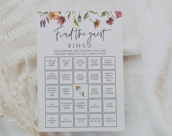 Find The Guest Bingo Game, Wildflower Bridal Shower Bingo Cards Printable, Wildflower Bridal Shower, Boho Bridal Shower Bingo, Instant, 55