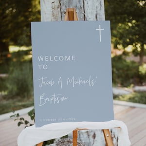 Baptism Welcome Sign Template, Green Baptism, Blue Baptism, Minimalist Baptism Welcome Sign, Communion Welcome, Editable, Download, 83