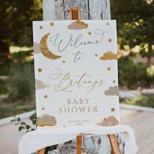 Twinkle Twinkle Star Baby Shower Welcome Sign Template, Boho Boy Baby Shower, Neutral Baby Shower, Moon Stars Clouds, Editable, Instant, 119