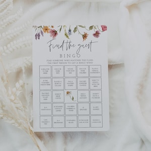 Trouvez le jeu de bingo pour la douche nuptiale, fleurs sauvages, cartes de bingo imprimables, douche nuptiale fleurs sauvages, bingo douche nuptiale Boho, instantané, 55