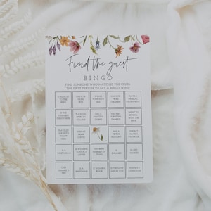 Find The Guest Bingo Game, Wildflower Bridal Shower Bingo Cards Printable, Wildflower Bridal Shower, Boho Bridal Shower Bingo, Instant, 55