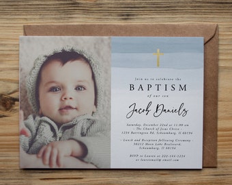 Blue Watercolor Baptism Invitation Template, Baptism Invitation, Christening, First Holly, Blue Baptism, Light Blue, Editable, Instant, 17