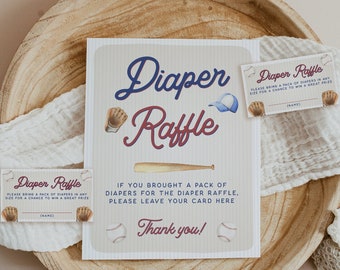 Diaper Raffle Sign Baseball Baby Shower, A little Slugger Baby Shower, Template, Boy Baby Shower, Diaper Card, Instant, Editable, 106