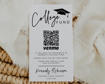 College Fund QR Card, Graduation QR Code Card Printable, Graduation Venmo Card Template, Modern Minimalist Graduation Donation Fund DIY, 41