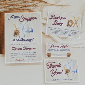 Baseball Baby Shower Invitation Set Template, Thank You, Book, Diaper, A Little Slugger is on the Way, Baby Sprinkle, Boy Baby Shower, 106