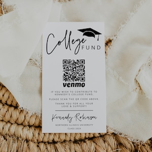 College Fund QR Card, Graduation QR Code Card Printable, Graduation Venmo Card Template, Modern Minimalist Graduation Donation Fund DIY, 41