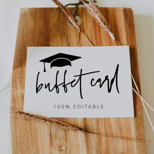 Plantilla de tarjeta de comida de graduación, etiqueta de comida, tarjetas de carpa de graduación, etiquetas de comida de graduación, graduación moderna, descargable, editable, 41