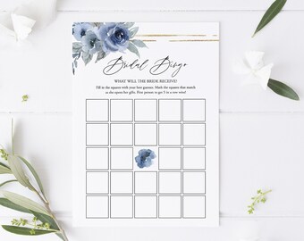 Bridal Bingo Game Template, Bridal Shower Game Printable, Dusty Blue Bridal Shower Template, Floral, Guess Who Said It, Download, 06