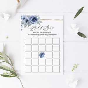 Braut Bingo Spiel Vorlage, Brautparty Spiel zum Ausdrucken, Dusty Blau Brautparty Vorlage, Floral, Guess Who Said It, Download, 06