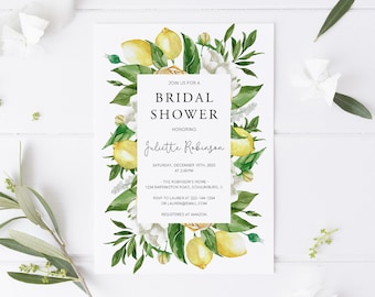 Lemon Bridal Shower Invitation, Bridal Brunch, Instant Download, Invitation with Lemon Citrus Watercolor, Printable, Editable Template