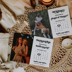 Retro Brautjungfer Vorschlag Kartenvorlage, druckbar, werden Sie meine Brautjungfer sein, bearbeitbare Trauzeugin Vorschlag, Brautjungfer Box Geschenk, Boho, 72
