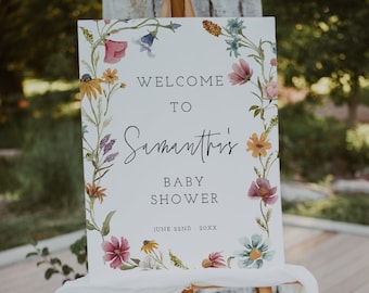 Wildflower Baby Shower Welcome Sign Template, Wildflower Baby Shower, Floral Sign, Floral Baby Shower Sign, Download, Editable, Boho, 55