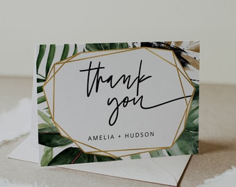 Tropical Thank You Card Template, Tropical Wedding, Bridal Shower Thank You Folded Card, Note Card, Instant Download, Template, 19