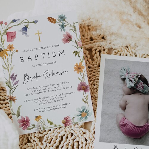 Wild Flowers Baptism Invitation Wildflowers Baptism Etsy