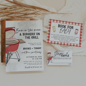 BBQ Baby Shower Invitation Set Template, Bun in the Oven Baby Shower, BABYQ, Couples Shower Cook Out, Diaper, Book, Editable, BBQ, 85