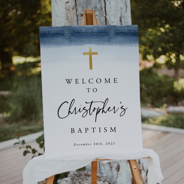 Baptism Welcome Sign Template, Blue Watercolor Baptism, Welcome Sign, Baptism Welcome Sign, Communion Welcome, Editable, Download, Template