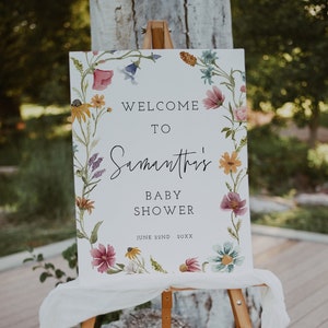 Wildflower Baby Shower Welcome Sign Template, Wildflower Baby Shower, Floral Sign, Floral Baby Shower Sign, Download, Editable, Boho, 55